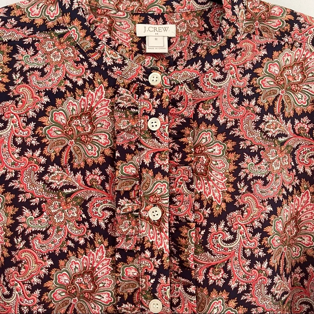 J. Crew Paisley Ruffle Button Down Blouse